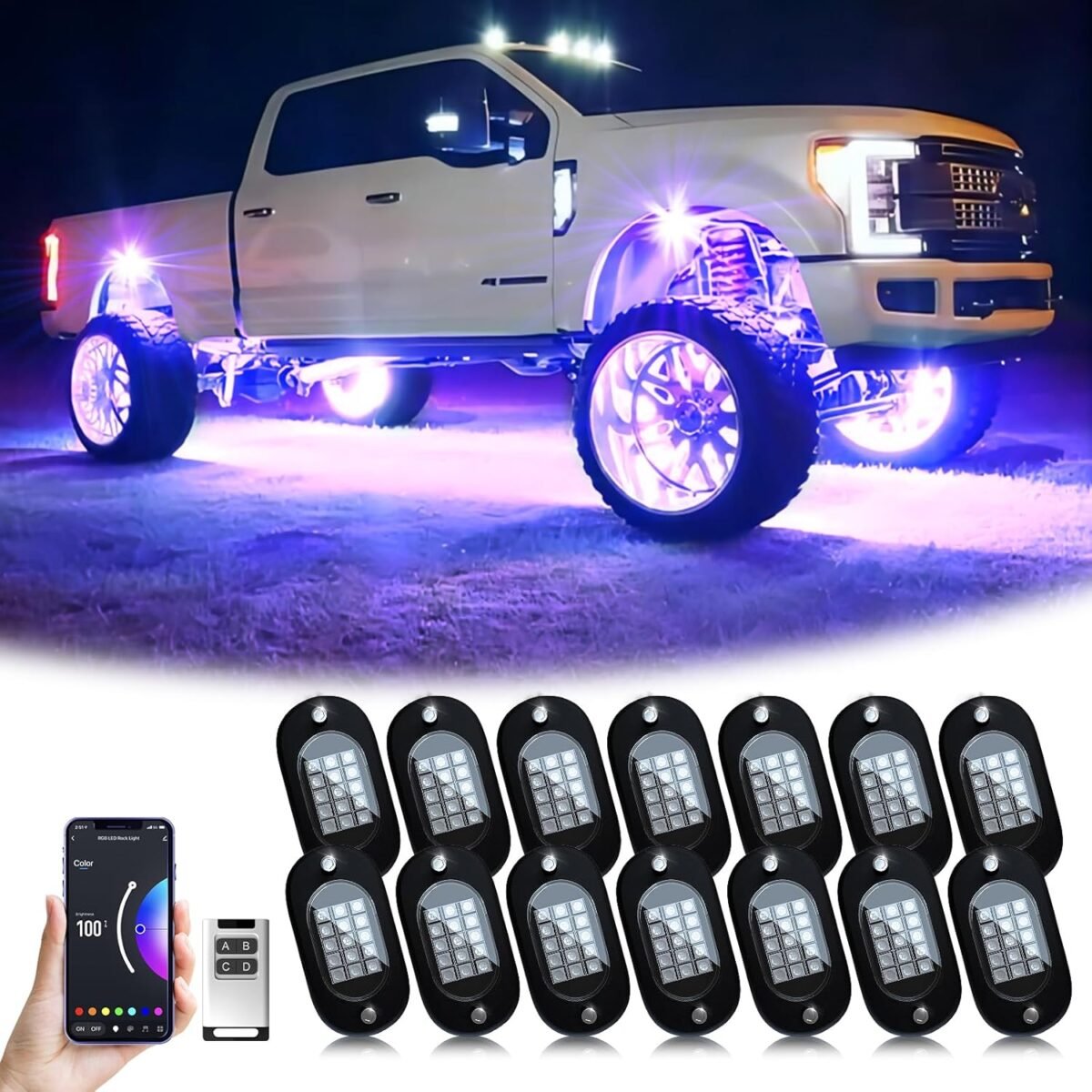 YiLaie RGB LED Rock Lights 14 Pods, 210 LEDs Lights with Phone App/Remote Control & Timing & Music Mode Rock Lights Kits, Waterproof Underglow Light for ATV RZR UTV SUV Off Road AUTO Motorcycle - Image 2
