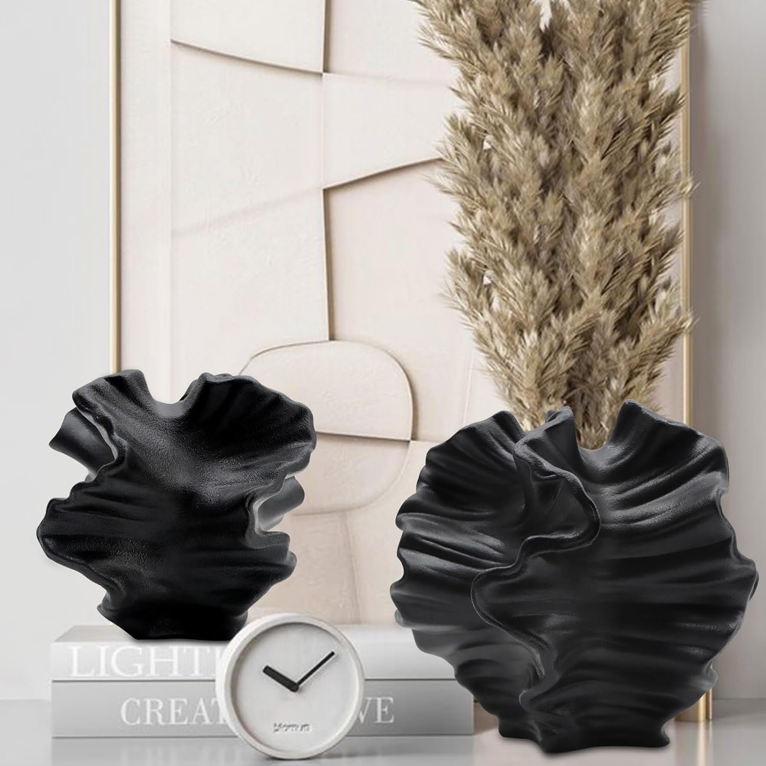 1746209154 ceramic vase set of 2 for home decorblack flower shape pampas vases minimalist nordic boho style for modern farmhouse decor living room、 kitchen、mantle、bedroom、dining table、office.jpg