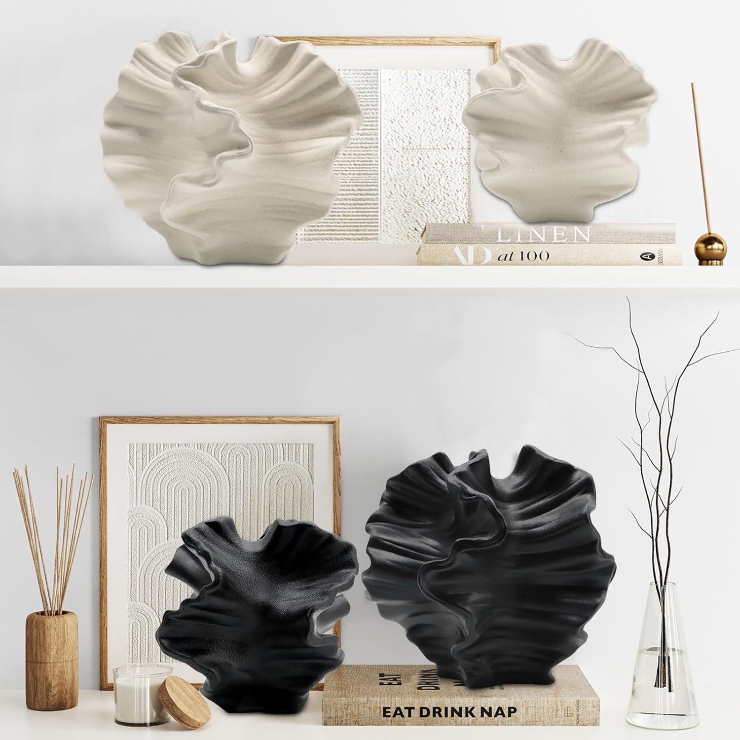 1746209155 ceramic vase set of 2 for home decorblack flower shape pampas vases minimalist nordic boho style for modern farmhouse decor living room、 kitchen、mantle、bedroom、dining table、office.jpg