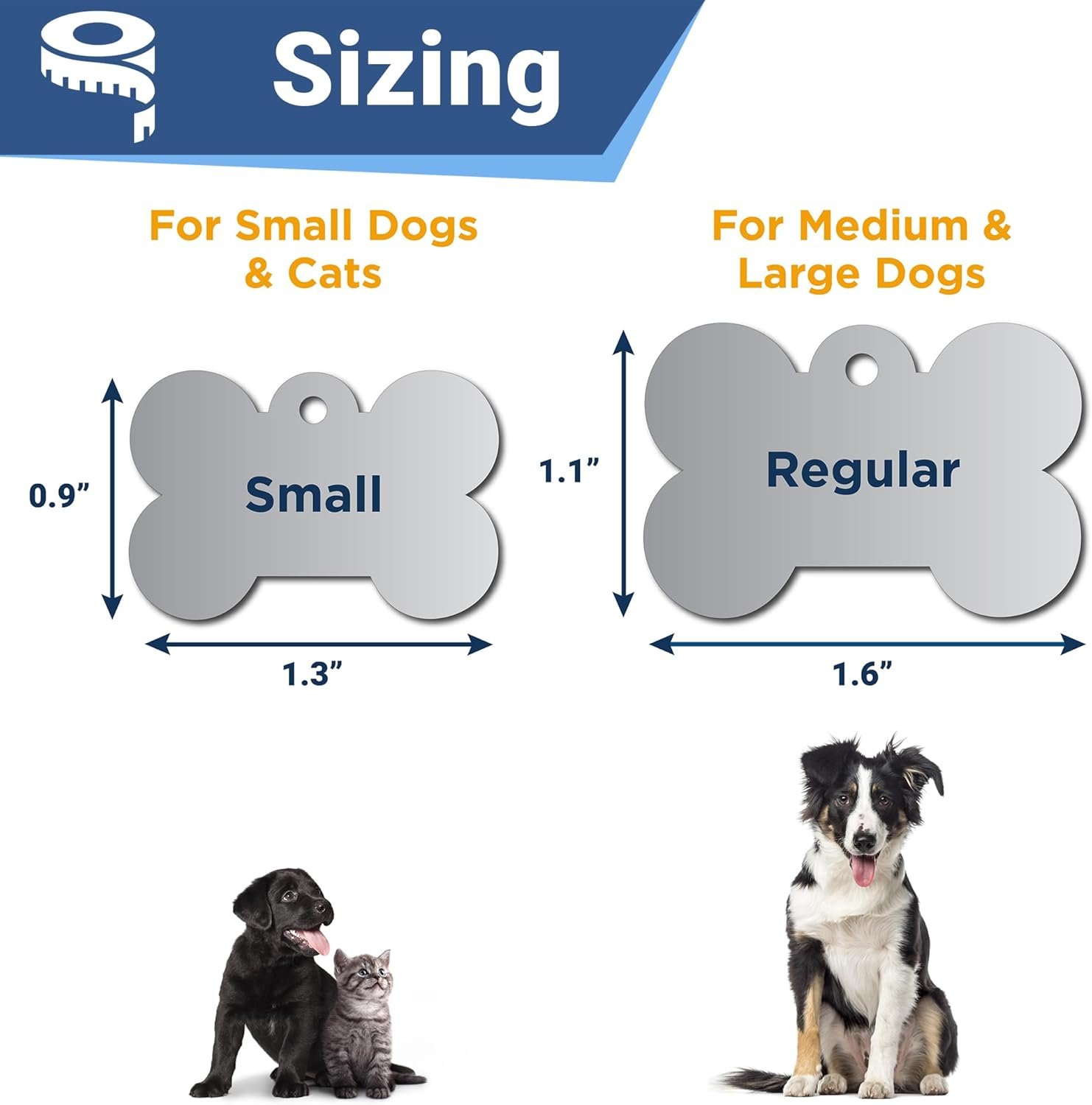1746434958 gotags stainless steel pet id tags personalized dog tags and cat tags up to 8 lines of custom text engraved on both sides in bone round heart bowtie and more dog bone regular pack of 1.jpg