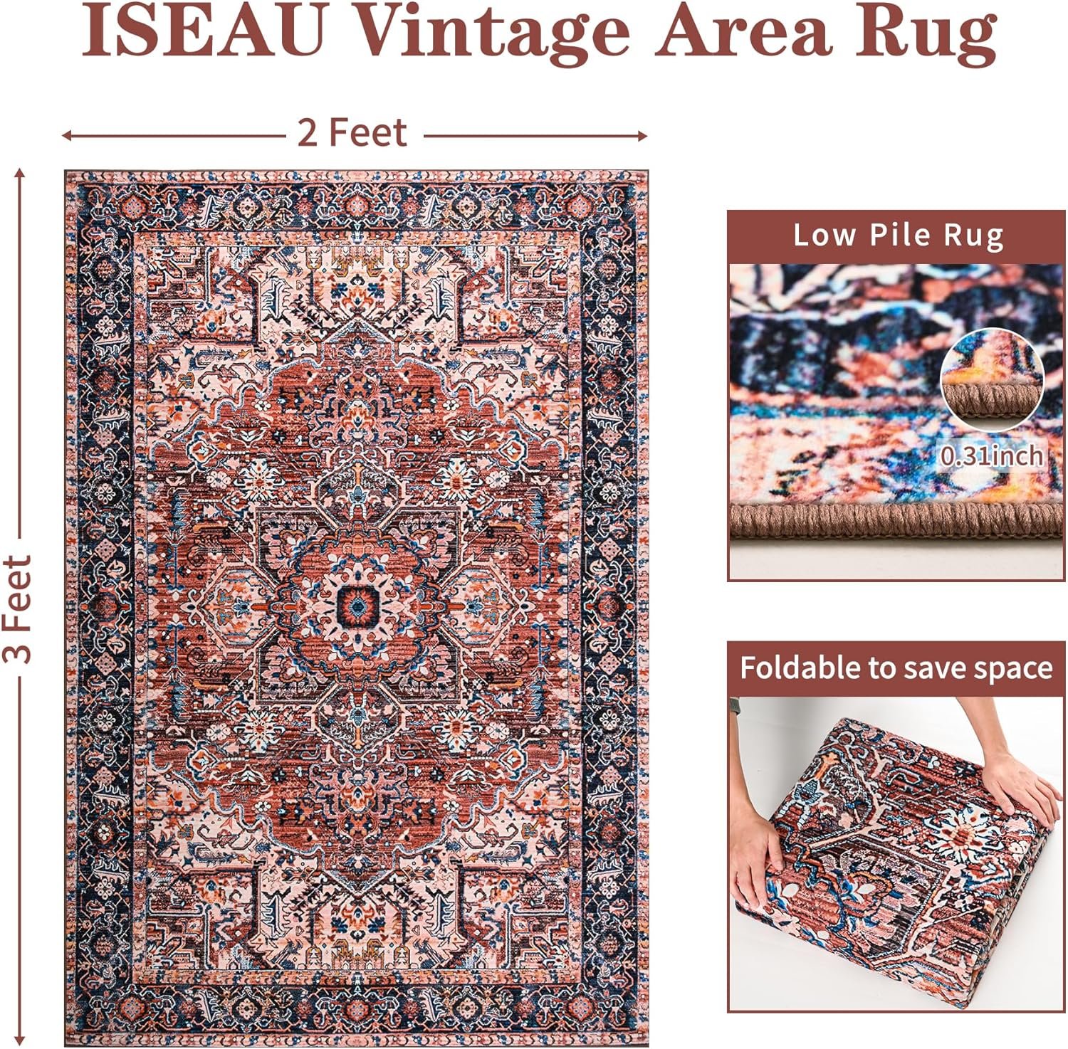 1746482169 iseau indoor entryway 2x3 vintage rug small machine washable area rug with non slip backing low pile throw rugs for door entrance kids room bedside bedroom kitchen.jpg
