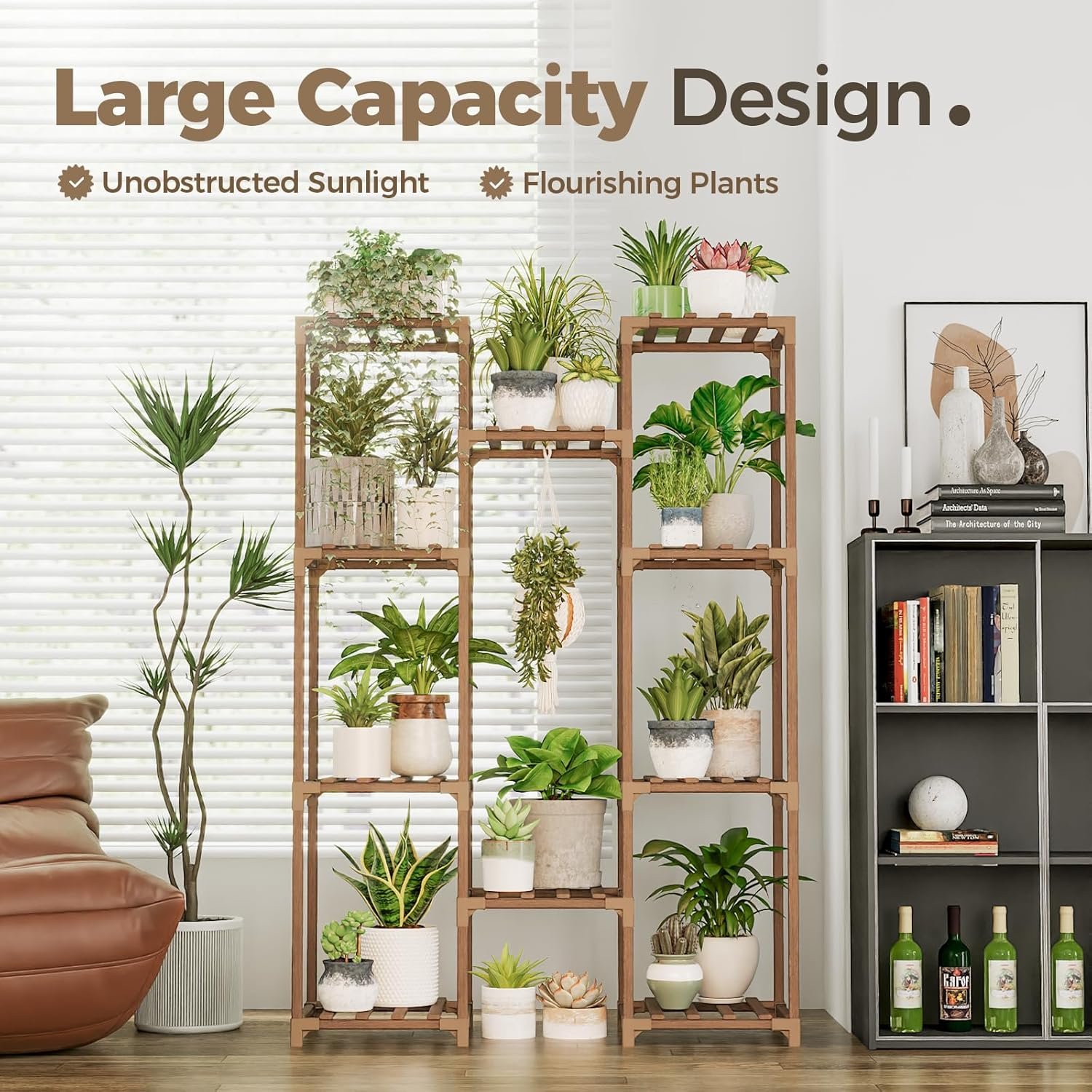 1746487746 bamworld plant stand indoor outdoor tall plant shelf for multiple plants pots wood flower stand large flower holder for living room patio balcony garden decor brown.jpg