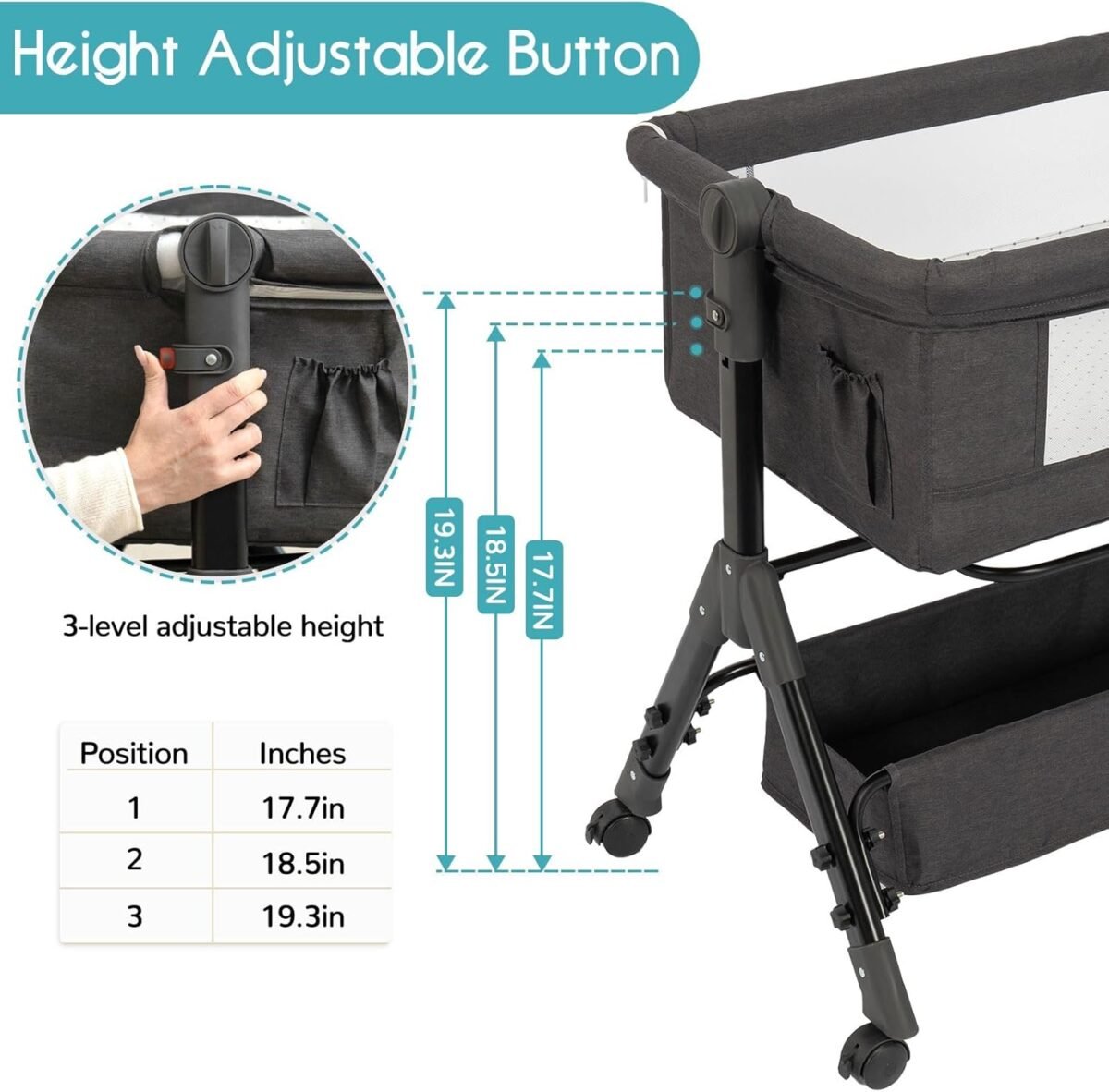 1746524478 baby bassinet bedside bassinet for baby 3 in 1 bassinet bedside sleeper with wheels mosquito net adjustable easy folding portable bed for infant newborn dark grey.jpg