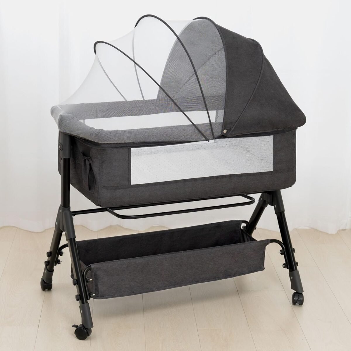 1746524501 baby bassinet bedside bassinet for baby 3 in 1 bassinet bedside sleeper with wheels mosquito net adjustable easy folding portable bed for infant newborn dark grey.jpg