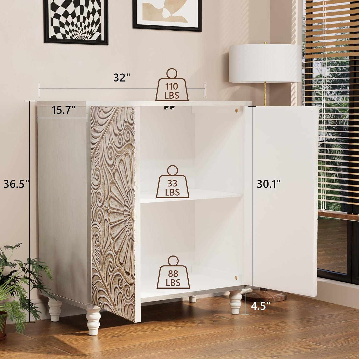 1746536910 cosiest 32 w sideboard buffet cabinet with storage accent cabinet with 2 auto close safety doors vintage mdf buffet table for living room kitchen hallway grayflower pattern.jpg