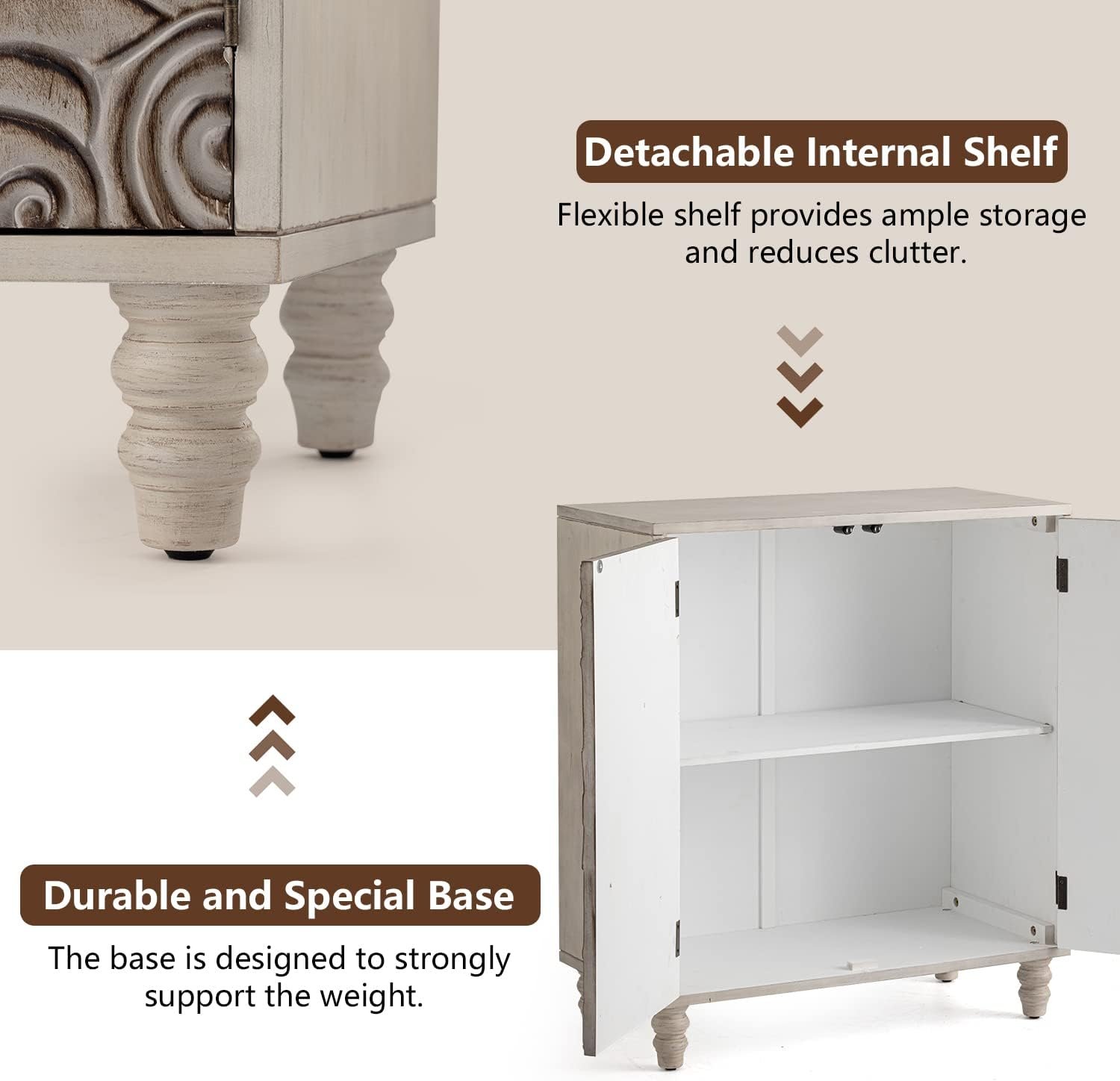 1746536913 cosiest 32 w sideboard buffet cabinet with storage accent cabinet with 2 auto close safety doors vintage mdf buffet table for living room kitchen hallway grayflower pattern.jpg