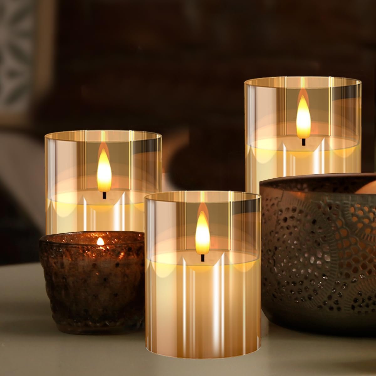 1746542673 glass battery operated led flameless candles with remote and timer real wax candles warm color flickering light for festival wedding home party decorpack of 3 gold.jpg