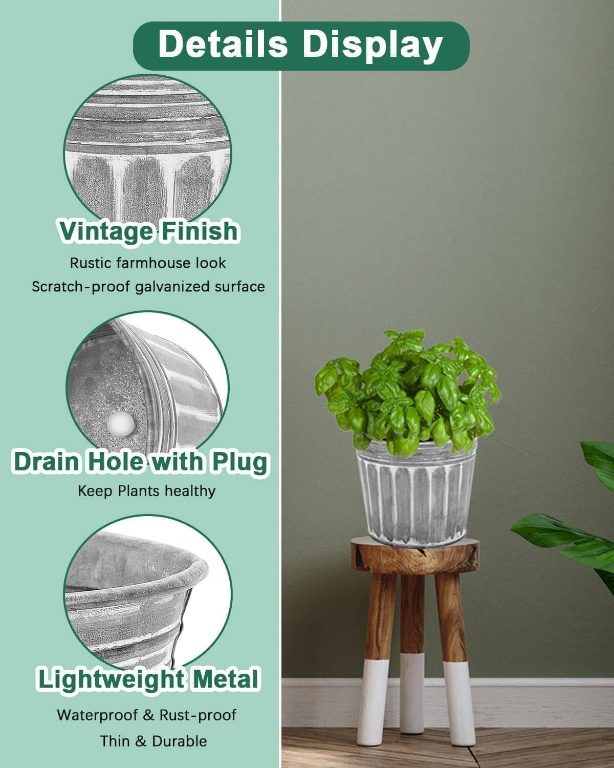 1746557497 vensovo 6 inch silver metal rustic flower pots 6pcs galvanized planters with drainage hole and rubber plug rustproof metal bucket plant pots farmhouse vintage style for decor.jpg