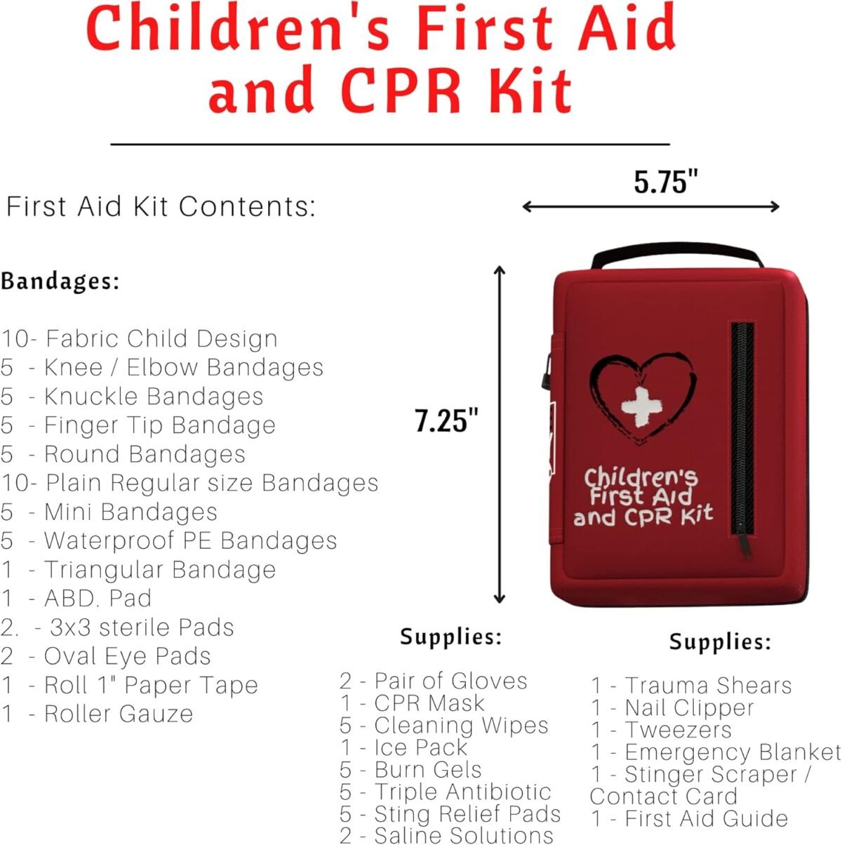 1746652250 portable first aid kit for kids with cpr shield ideal for home car school camping and as a travel first aid kit. latex free bandages – children first aid guide by the life safety pro.jpg