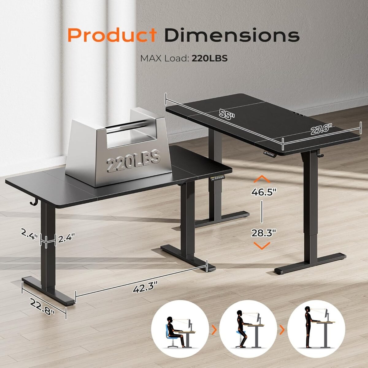 1746720576 huuger 55 x 28 large electric standing desk height adjustable computer desk 27.6 deep desktop stand up gaming office table with 2 hooks 3 preset heights for home office black.jpg