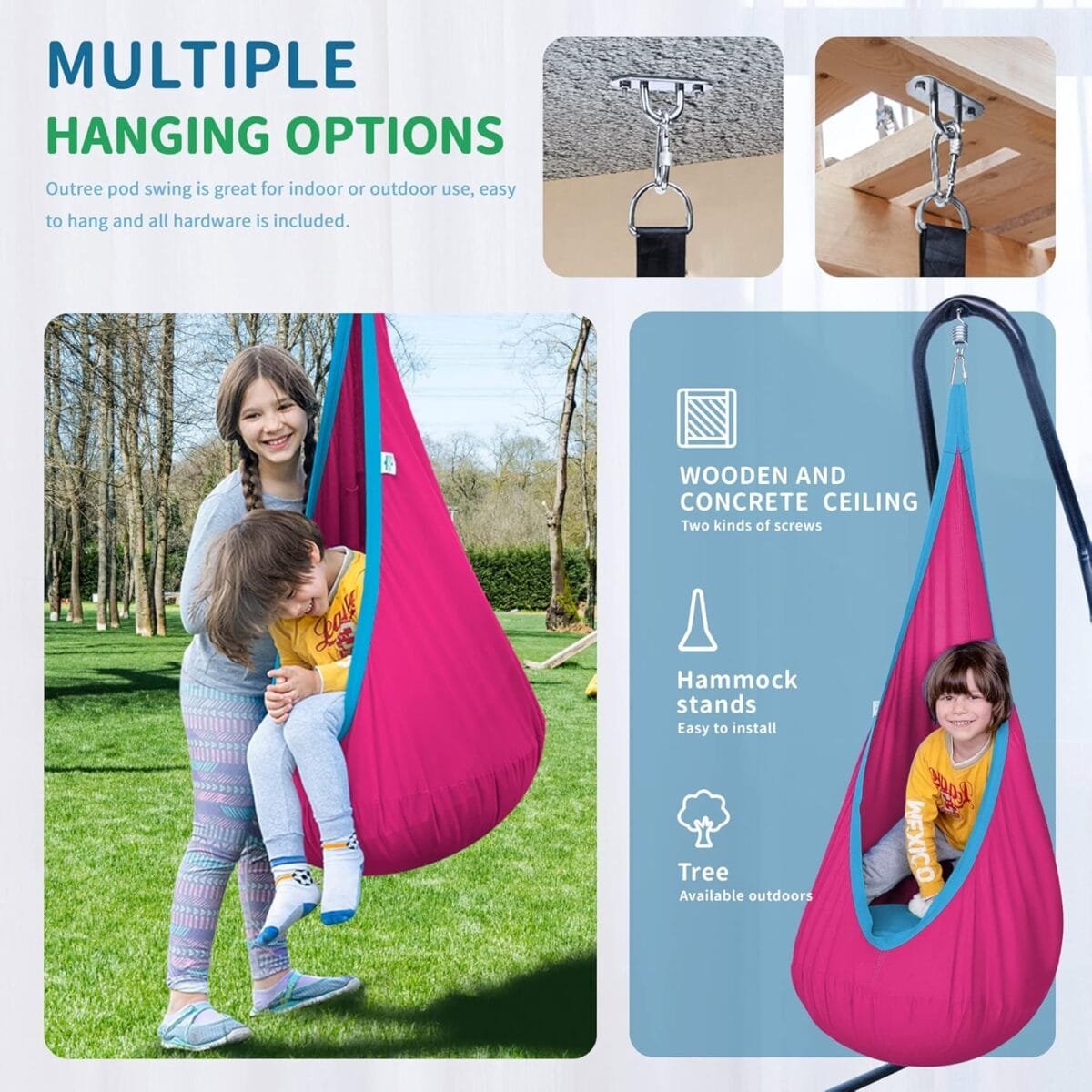 1746744428 outree kids pod swing seat cotton child hammock swing chair sensory swing for indoor and outdoor use pink and blue.jpg