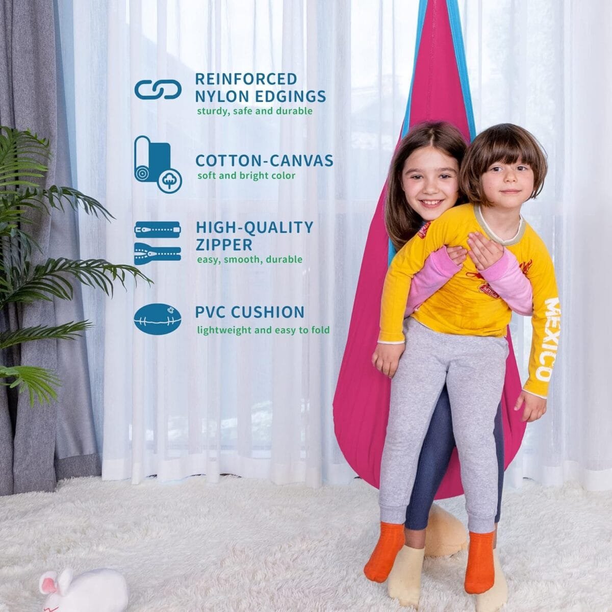 1746744429 outree kids pod swing seat cotton child hammock swing chair sensory swing for indoor and outdoor use pink and blue.jpg