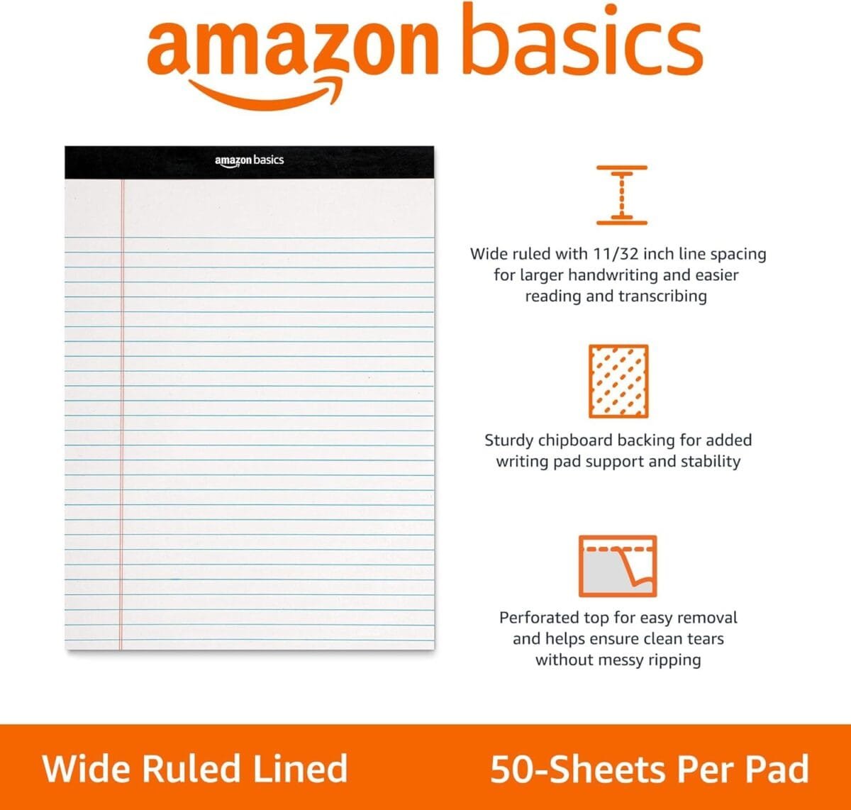 1746744616 amazon basics wide ruled lined writing note pads 8.5 inch x 11.75 inch white 12 count 12 pack of 50.jpg