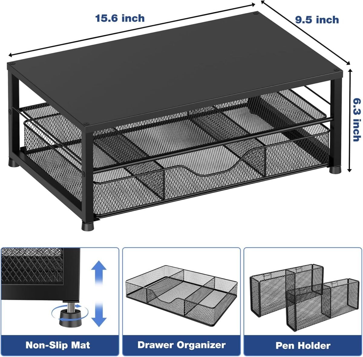 1746840412 desk organizer and accessories 2 tier computer monitor stand with drawer and 2 pen holders office desk accessories for office supplies black.jpg