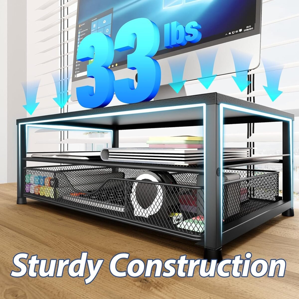 1746840415 desk organizer and accessories 2 tier computer monitor stand with drawer and 2 pen holders office desk accessories for office supplies black.jpg