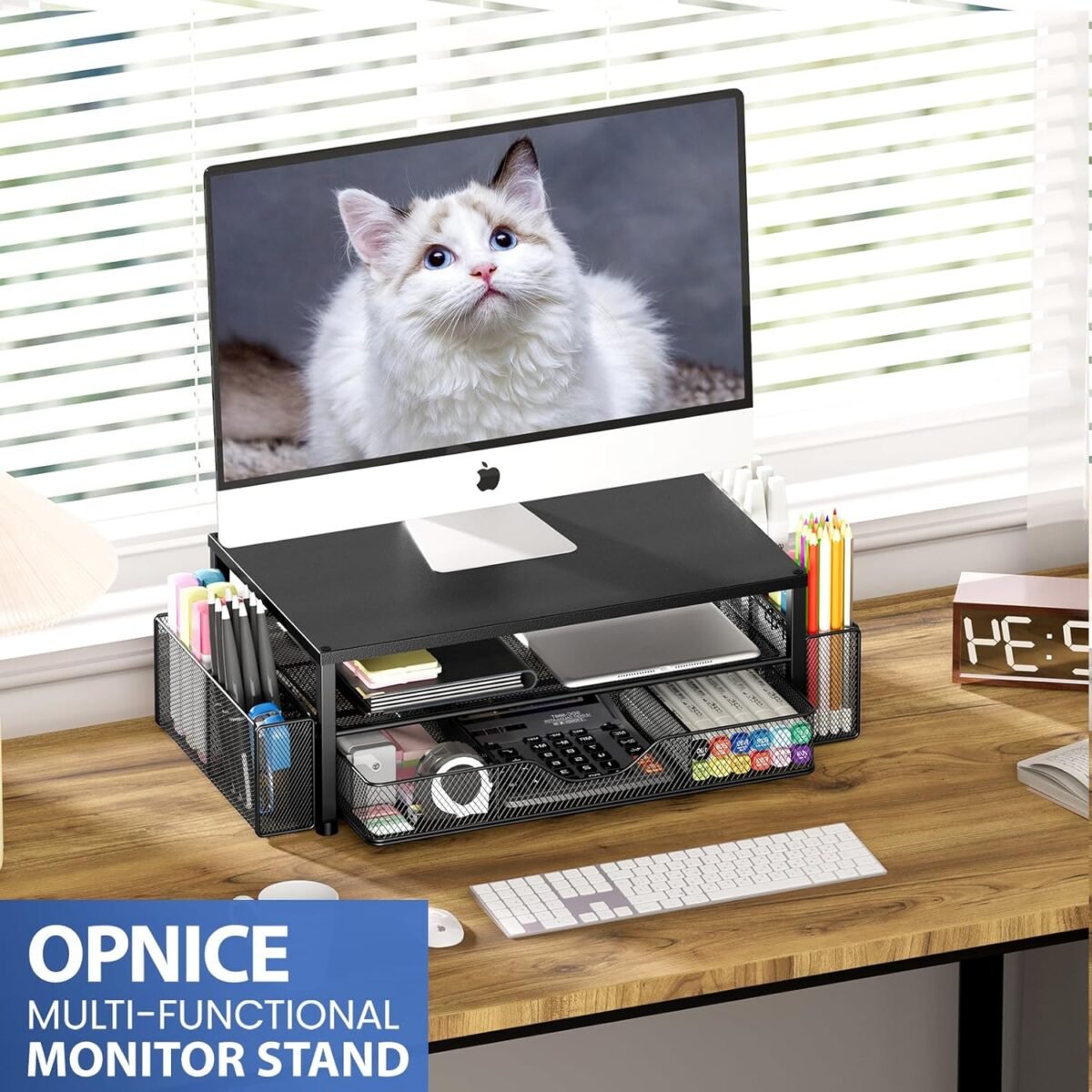 1746840416 desk organizer and accessories 2 tier computer monitor stand with drawer and 2 pen holders office desk accessories for office supplies black.jpg