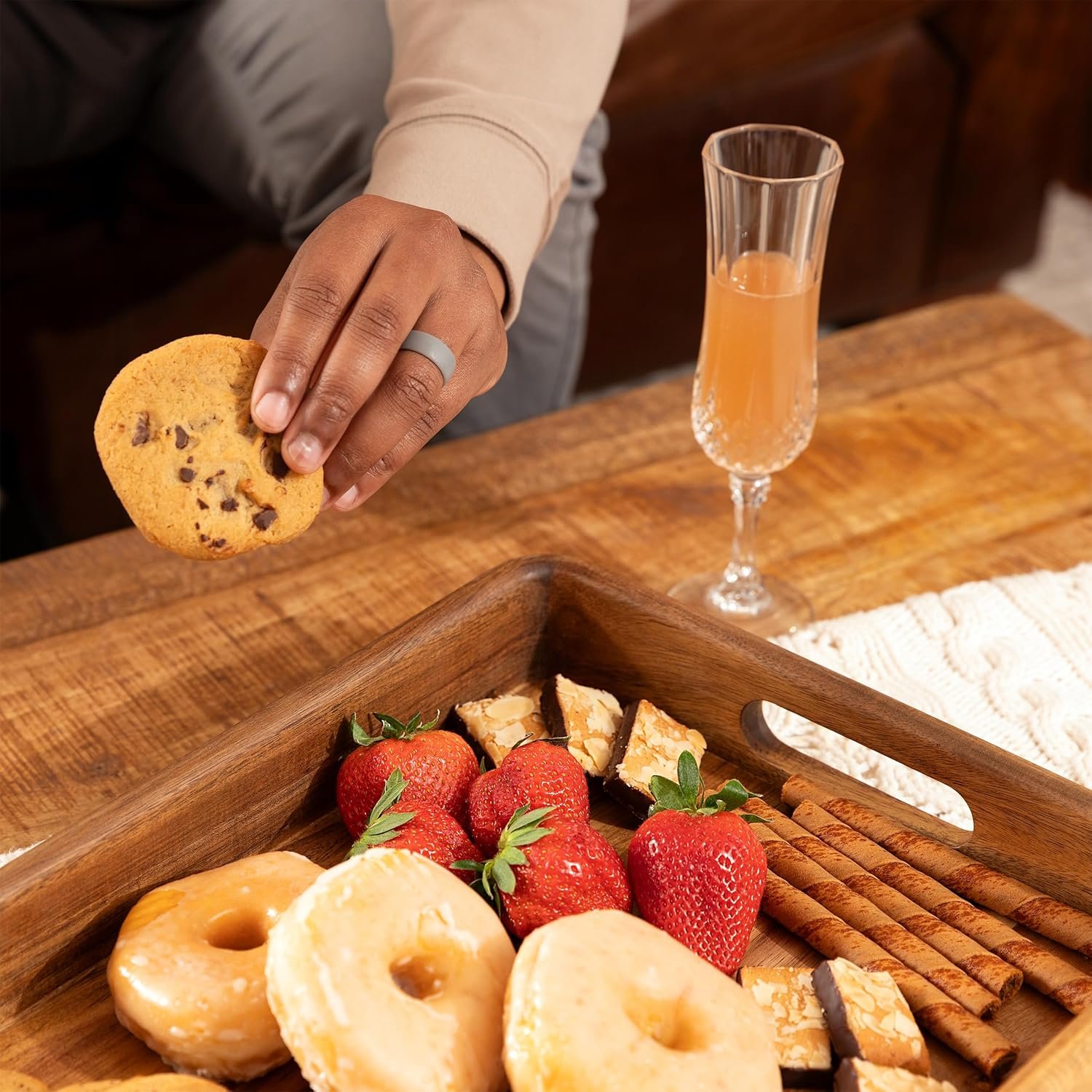 1746915284 acacia wooden serving trays with handles for eating appetizers food snacks or home decor large wood bed tray or tv tray decorative ottoman or coffee table accessory 16x12 inch set of 1.jpg