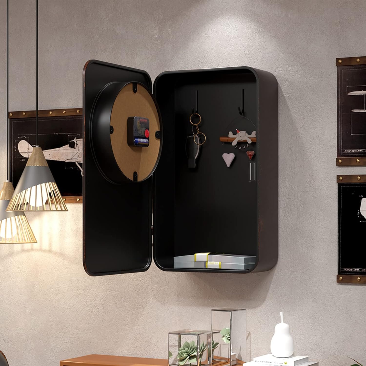 1747005086 abdurey retro old telephone wall clock with hidden safe battery operated quartz metal wall clocks large rectangular vintage decor clocks for farmhouse living room16 h x 12 w x 4 d.jpg