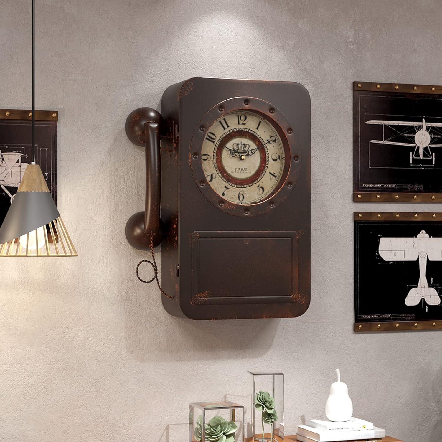 1747005087 abdurey retro old telephone wall clock with hidden safe battery operated quartz metal wall clocks large rectangular vintage decor clocks for farmhouse living room16 h x 12 w x 4 d.jpg