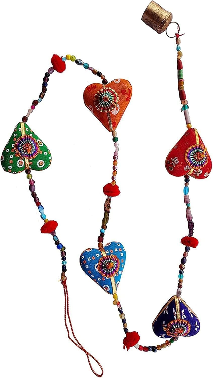 1747055636 rastogi handicrtafts door hanging decorative cotton heart in vibrant color stringed with beads and bell traditional indian hanging decoration 2 layer.jpg
