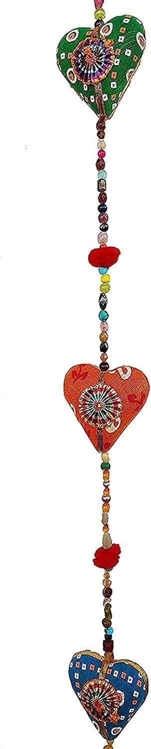 1747055637 rastogi handicrtafts door hanging decorative cotton heart in vibrant color stringed with beads and bell traditional indian hanging decoration 2 layer.jpg