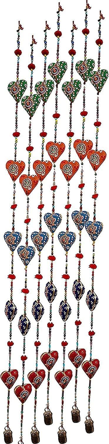 1747055638 rastogi handicrtafts door hanging decorative cotton heart in vibrant color stringed with beads and bell traditional indian hanging decoration 2 layer.jpg