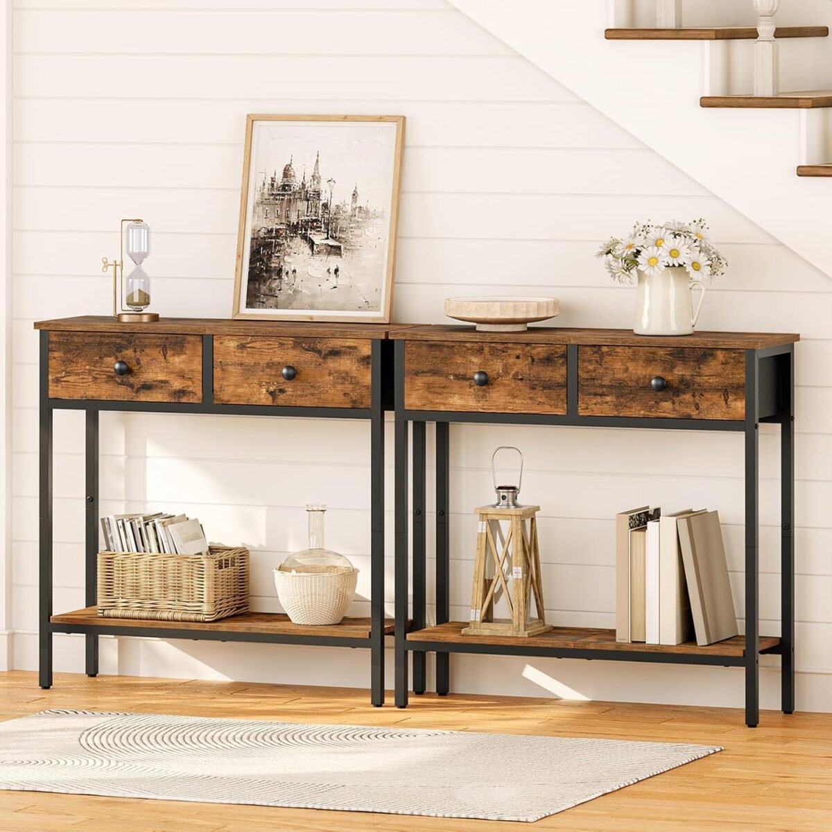 1747070566 hoobro 29.5 narrow console table with 2 fabric drawers small entryway table with 2 tier storage shelves thin sofa table side table for living room hallway rustic brown and black bf71xg01.jpg