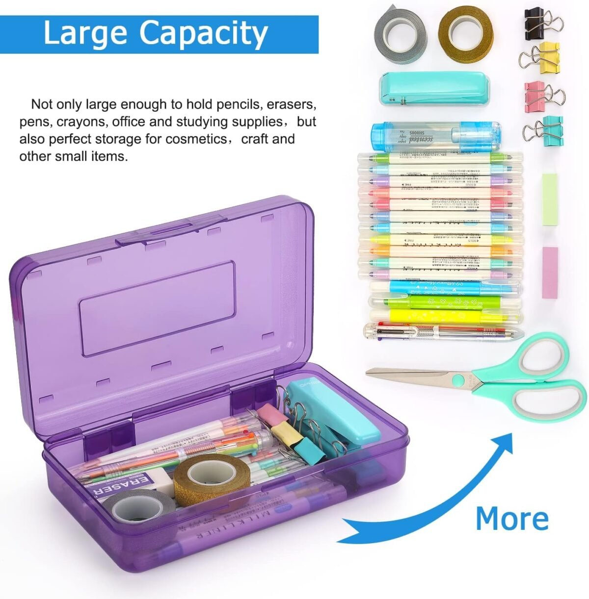 1747189426 tamaki 1 pack plastic pencil box large capacity pencil boxes clear boxes with snap tight lid stackable design and stylish office supplies storage organizer box purple.jpg