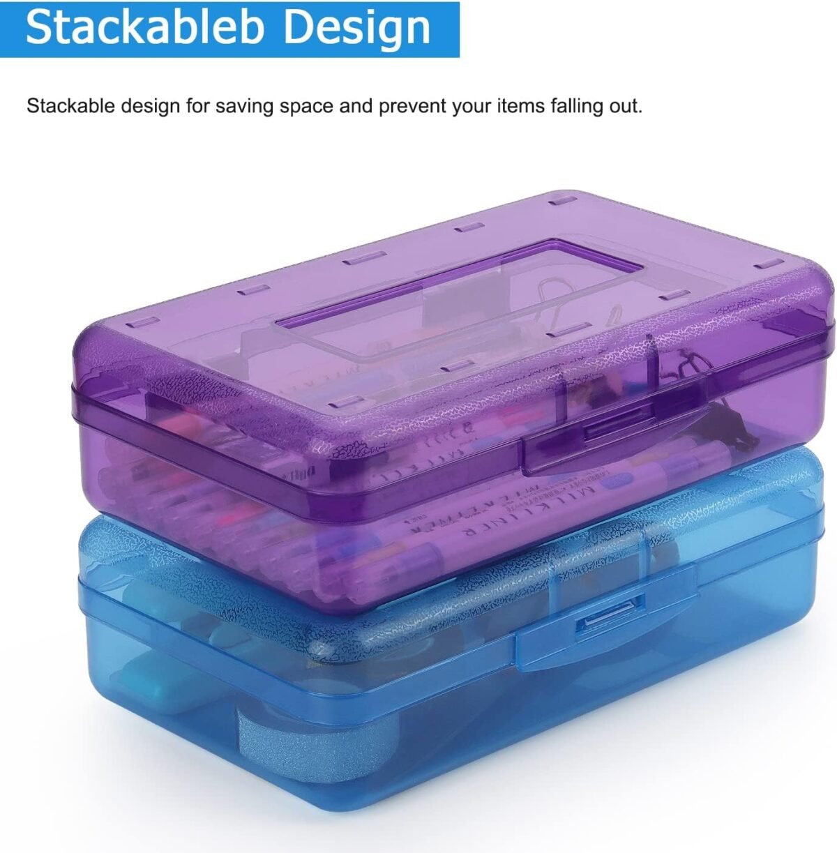 1747189427 tamaki 1 pack plastic pencil box large capacity pencil boxes clear boxes with snap tight lid stackable design and stylish office supplies storage organizer box purple.jpg