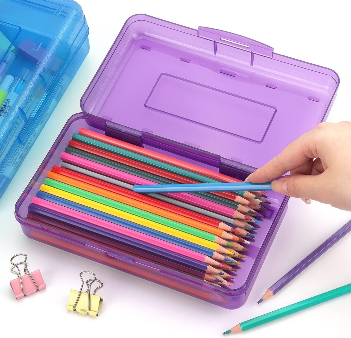 1747189429 tamaki 1 pack plastic pencil box large capacity pencil boxes clear boxes with snap tight lid stackable design and stylish office supplies storage organizer box purple.jpg