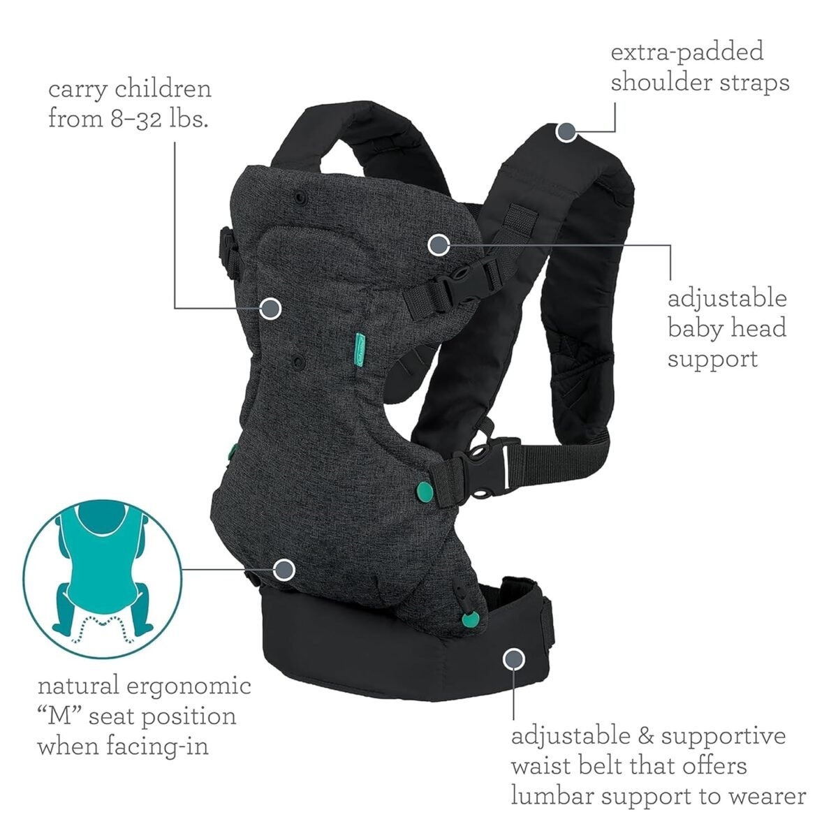 1747214423 infantino flip advanced 4 in 1 baby carrier ergonomic convertible face in and face out front and back baby carrier for newborn to toddler 8 32 lbs black.jpg