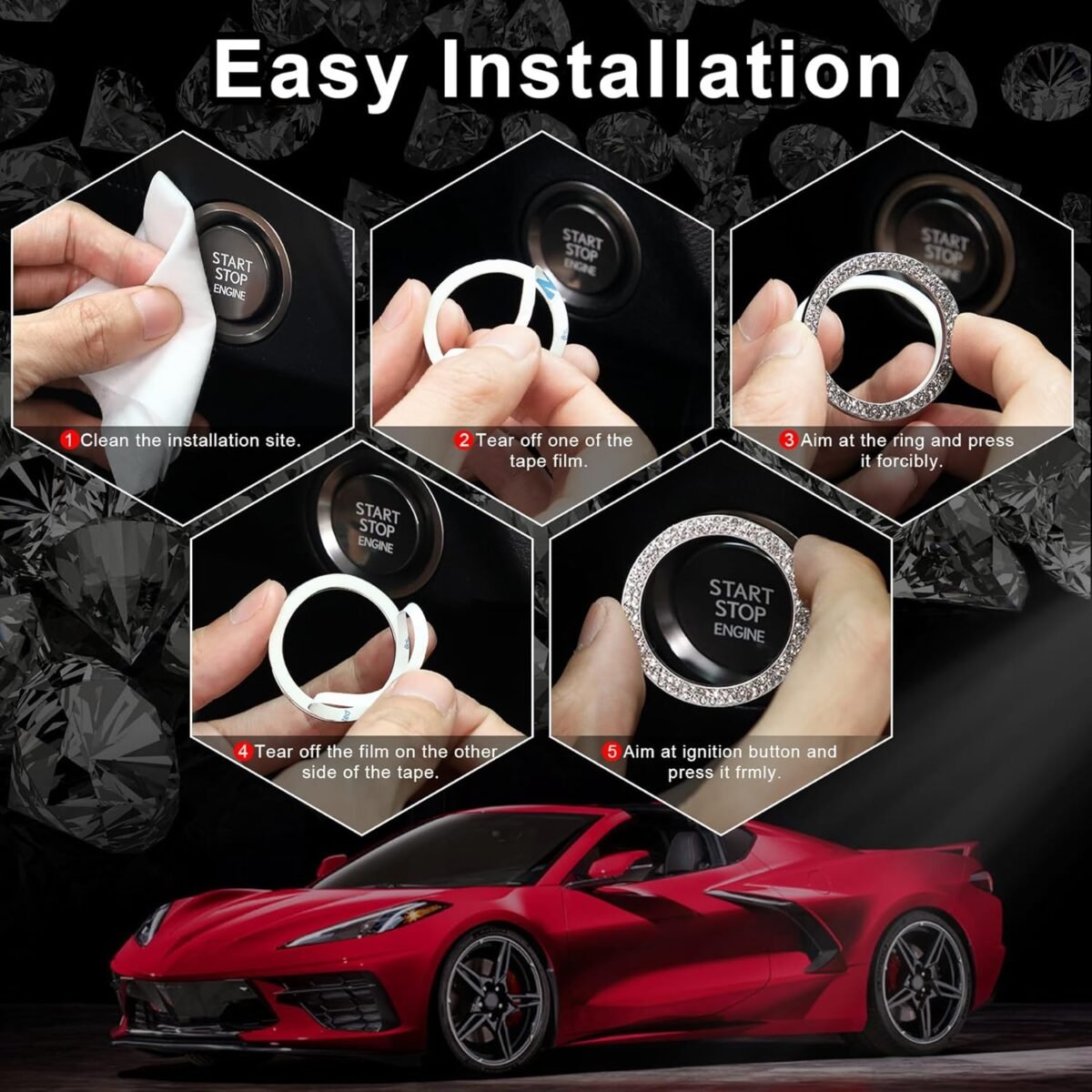 1747236309 livtee 2 pcs crystal double rhinestone car engine start stop decoration ring bling car interior accessories for women push to start button coversticker key ignition knob bling ring white.jpg