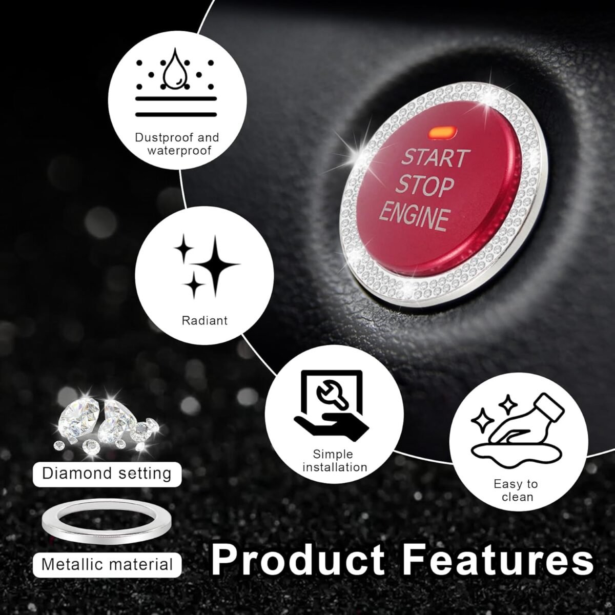 1747236311 livtee 2 pcs crystal double rhinestone car engine start stop decoration ring bling car interior accessories for women push to start button coversticker key ignition knob bling ring white.jpg