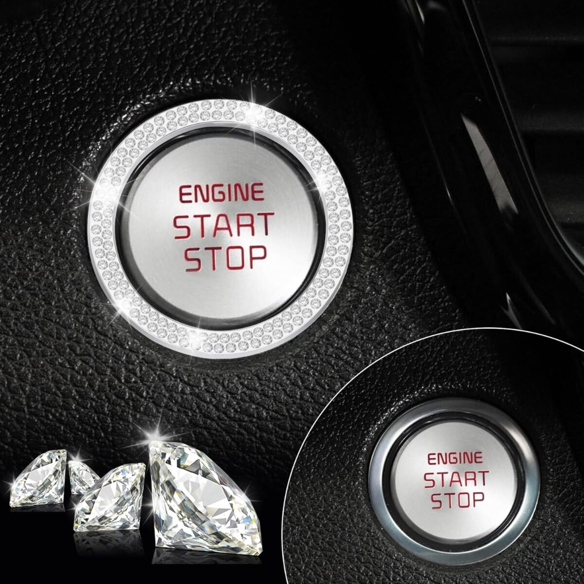 1747236312 livtee 2 pcs crystal double rhinestone car engine start stop decoration ring bling car interior accessories for women push to start button coversticker key ignition knob bling ring white.jpg