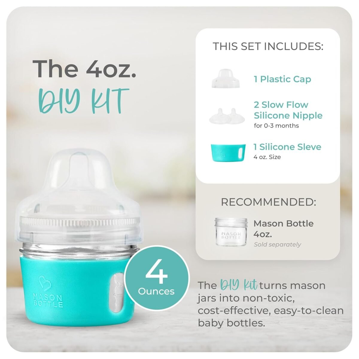 1747288889 mason bottle glass baby bottle diy kit – fits 4oz mason jars – includes 2x slow flow nipples silicone sleeve and cap ring lid and jar not included – made in usa.jpg