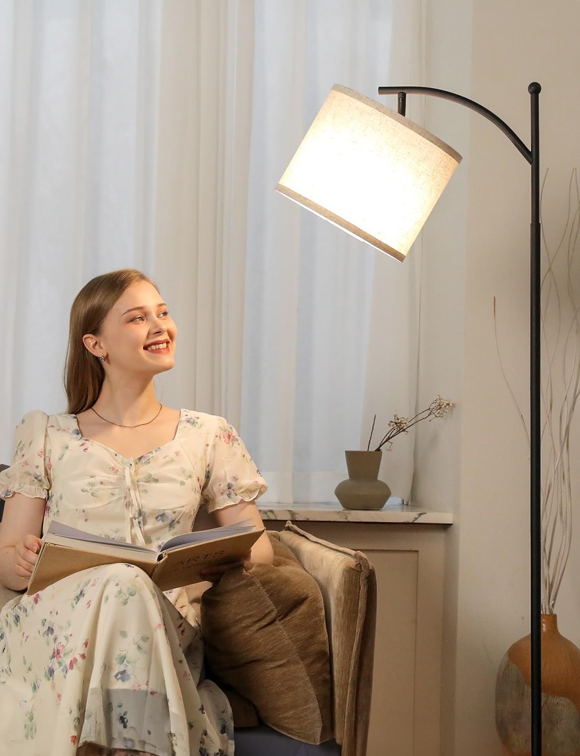 1747309983 ambimall 60 floor lamps for living room with 3 color temperatures bulb adjustable linen shade tall lamp for living room bedroom office classroom dorm room9w bulb included.jpg