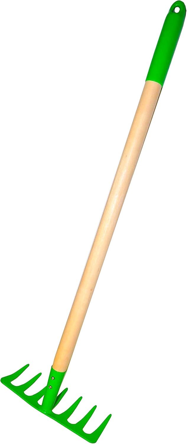 1747314374 justforkids kids garden tool set toy rake spade hoe and leaf rake reduced size made of sturdy steel heads and real wood handle 4 piece multicolored 5yr.jpg