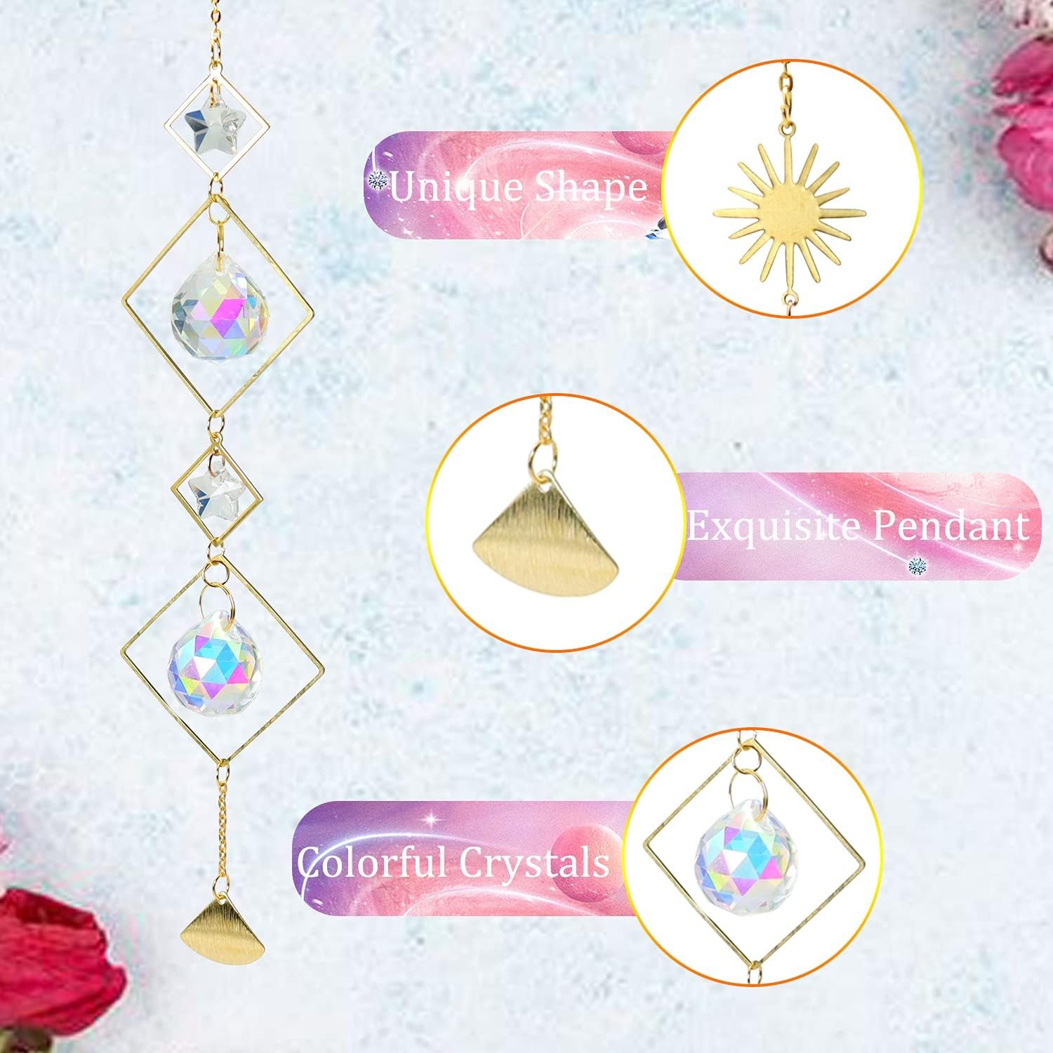 1747318942 6pieces colorful crystals suncatcher hanging sun catcher with chain pendant ornament crystal balls for window home garden christmas day party wedding decoration.jpg