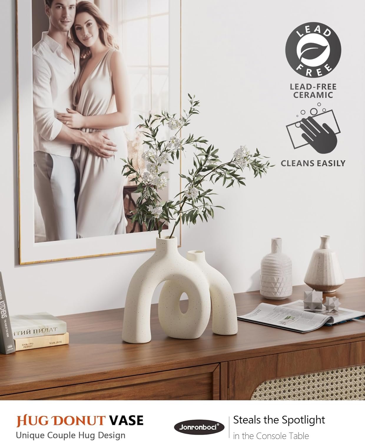 1747331489 hug donut decorative vase set modern nordic boho style vases home decor matte ceramic decorations for living room shelf bookshelf mantle entryway table or console decor cream white.jpg