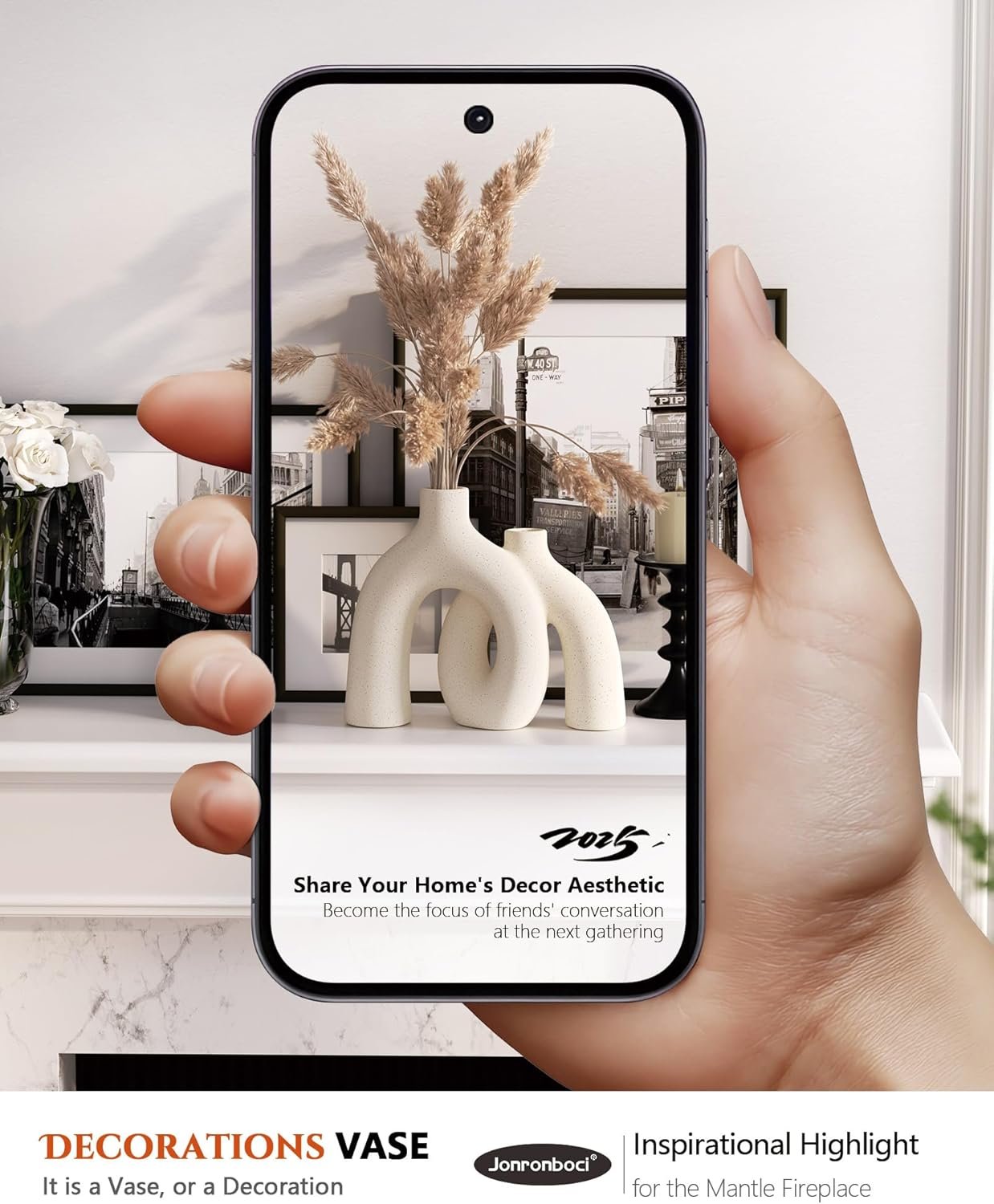 1747331493 hug donut decorative vase set modern nordic boho style vases home decor matte ceramic decorations for living room shelf bookshelf mantle entryway table or console decor cream white.jpg