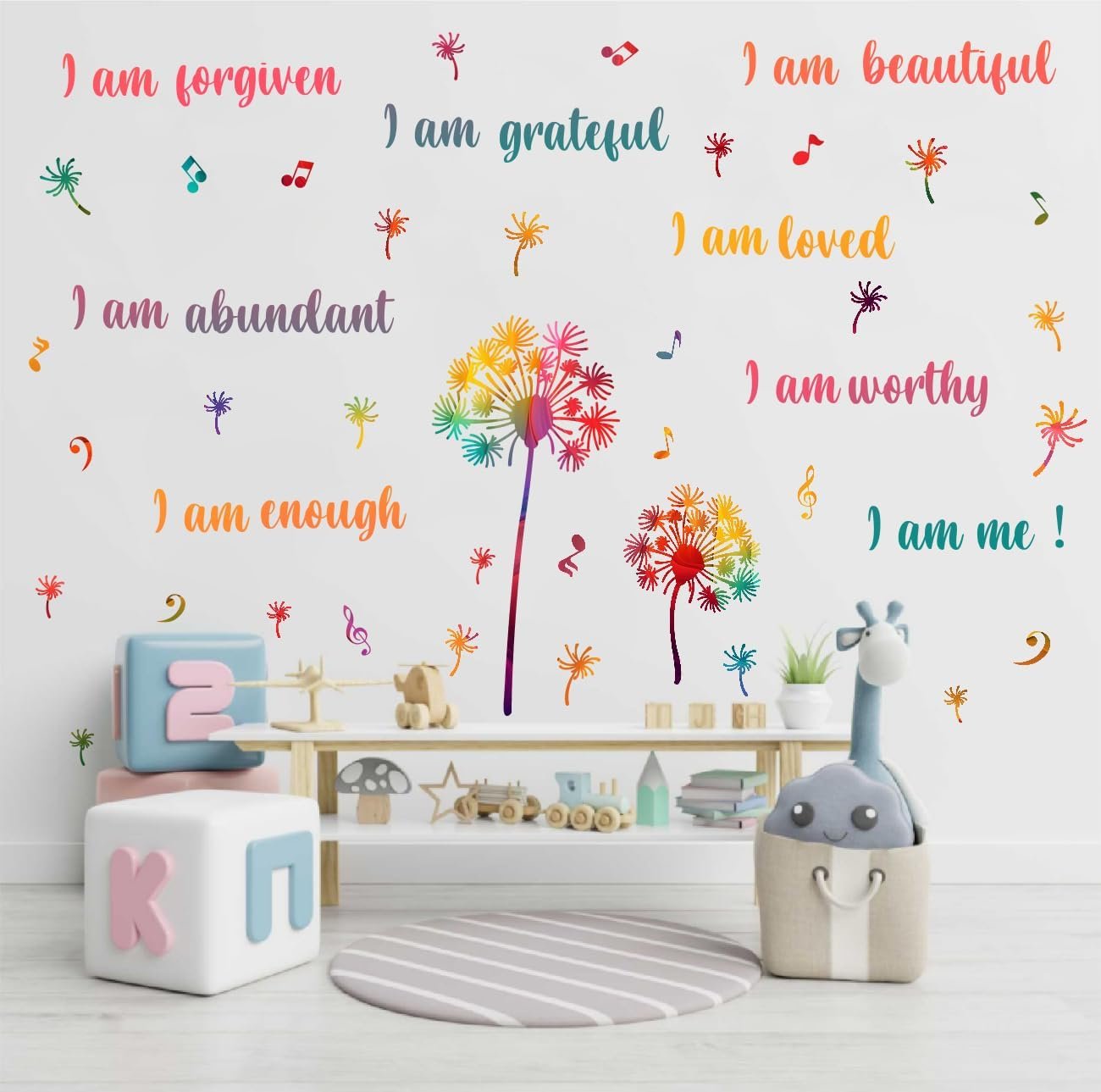 1747351214 colorful dandelion wall stickers motivational quote i am affirmation vinyl wall decals removable dandelion flying musical note diy wall art for kids bedroom office classroom decor.jpg