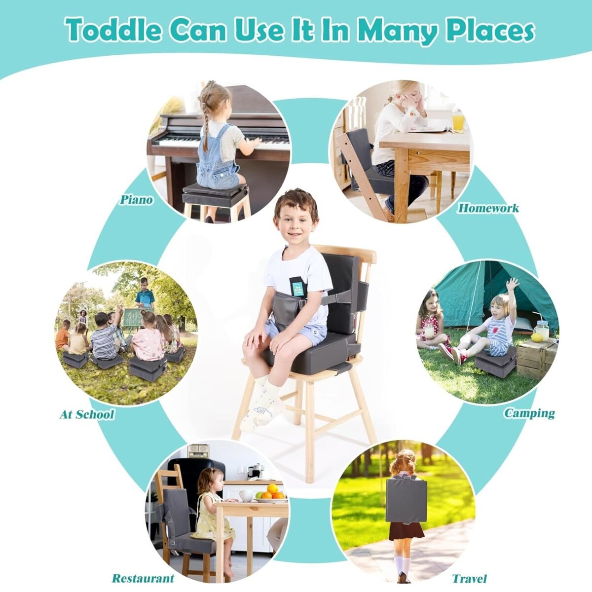 1747358817 toddler booster seat for dining table kitchen chair waterproof non slip with backrest adjustable straps portable pu travel baby kids booster seat cushion.jpg