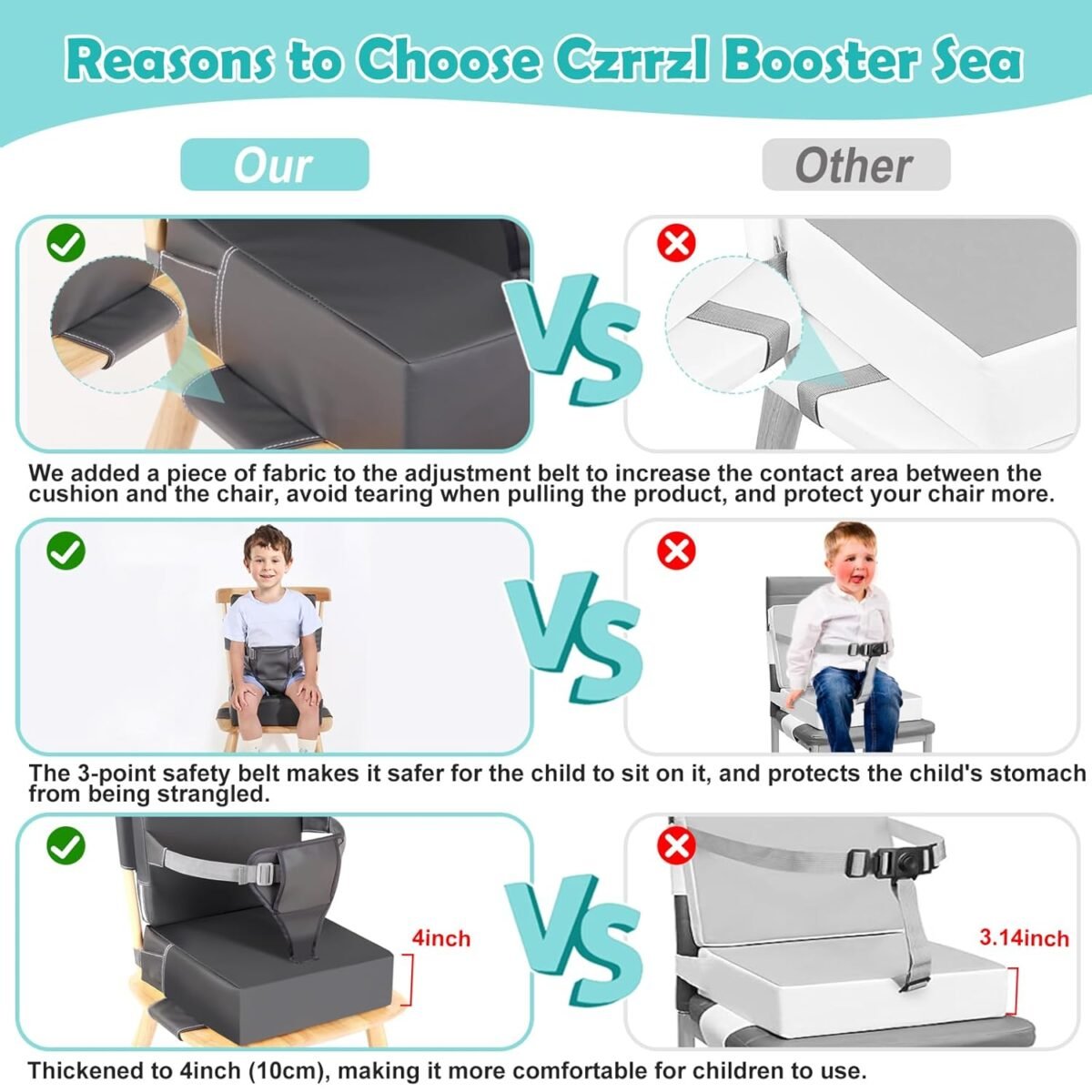 1747358819 toddler booster seat for dining table kitchen chair waterproof non slip with backrest adjustable straps portable pu travel baby kids booster seat cushion.jpg