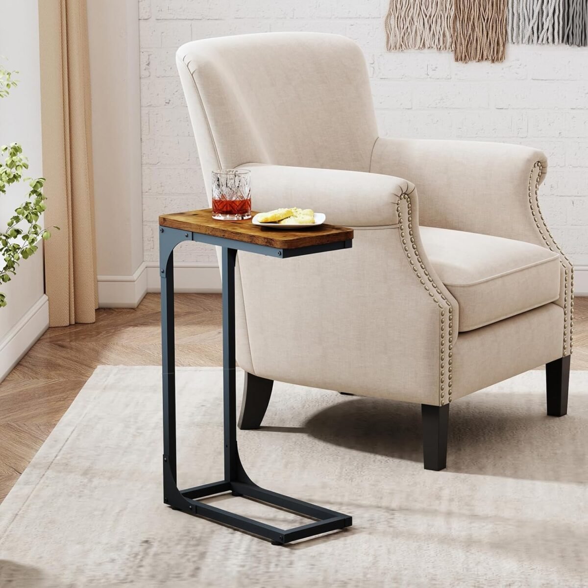 1747363940 qeeig narrow c shaped side table set of 2 living room sets slim couch tray tables skinny thin small farmhouse 7 inch width rustic brown 017 18bn.jpg