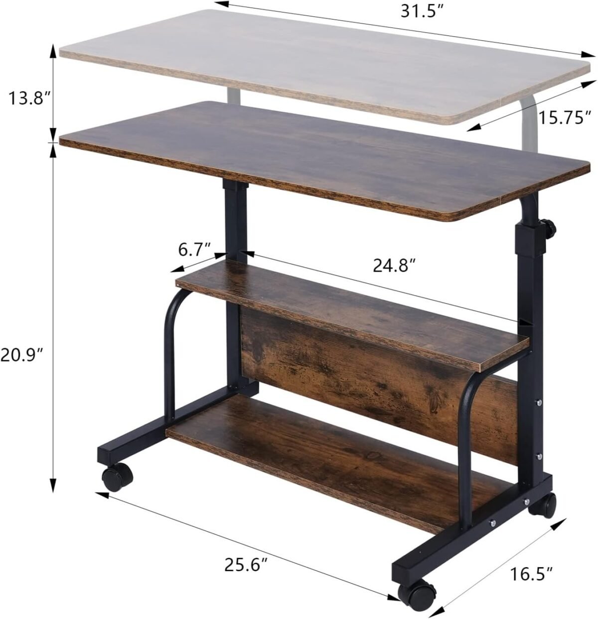 1747372684 portable rolling desk on wheels small standing desk adjustable height desks with wheels for small spaces 32 computer desks with storage shelves for home office study rustic.jpg