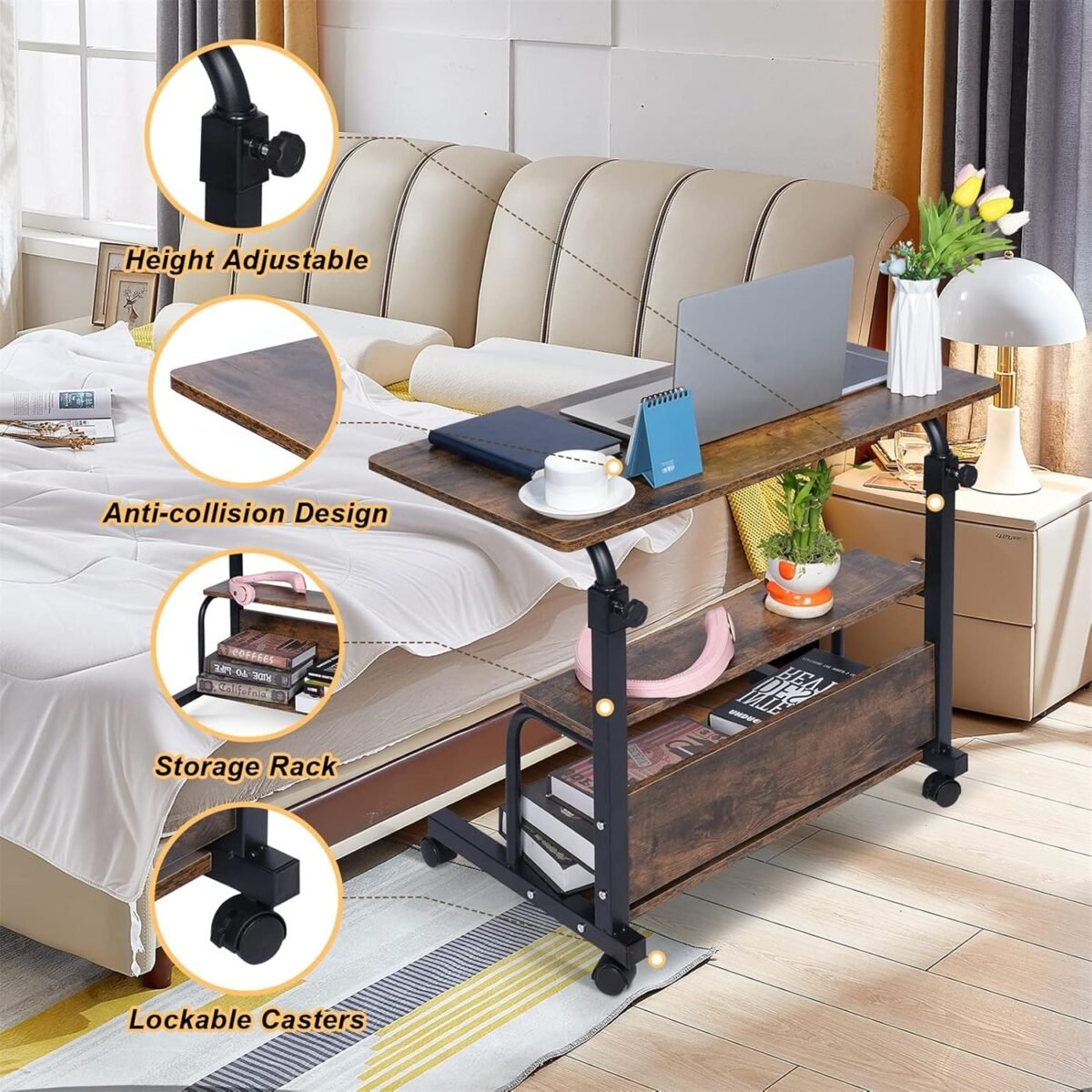 1747372686 portable rolling desk on wheels small standing desk adjustable height desks with wheels for small spaces 32 computer desks with storage shelves for home office study rustic.jpg
