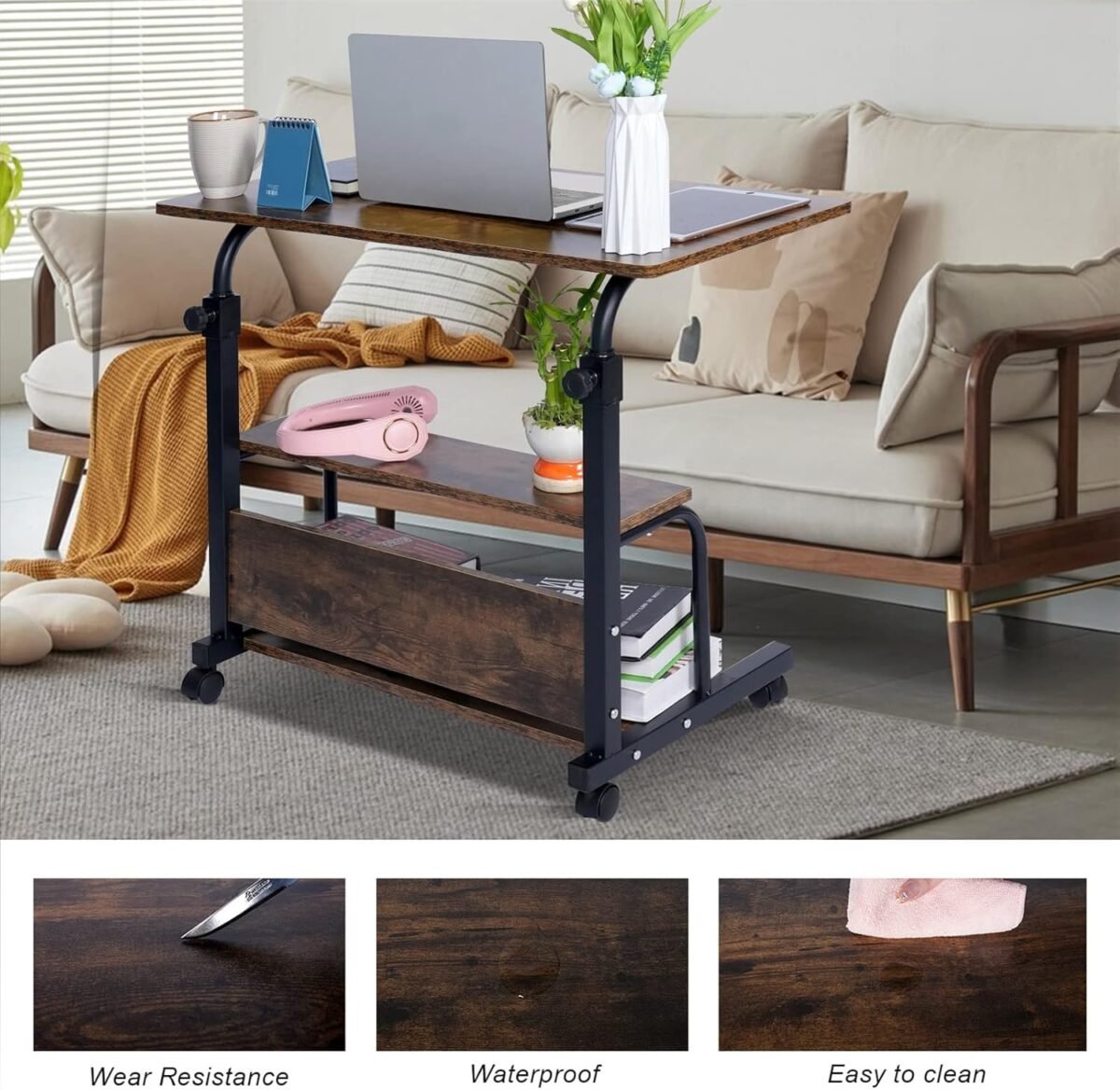 1747372687 portable rolling desk on wheels small standing desk adjustable height desks with wheels for small spaces 32 computer desks with storage shelves for home office study rustic.jpg