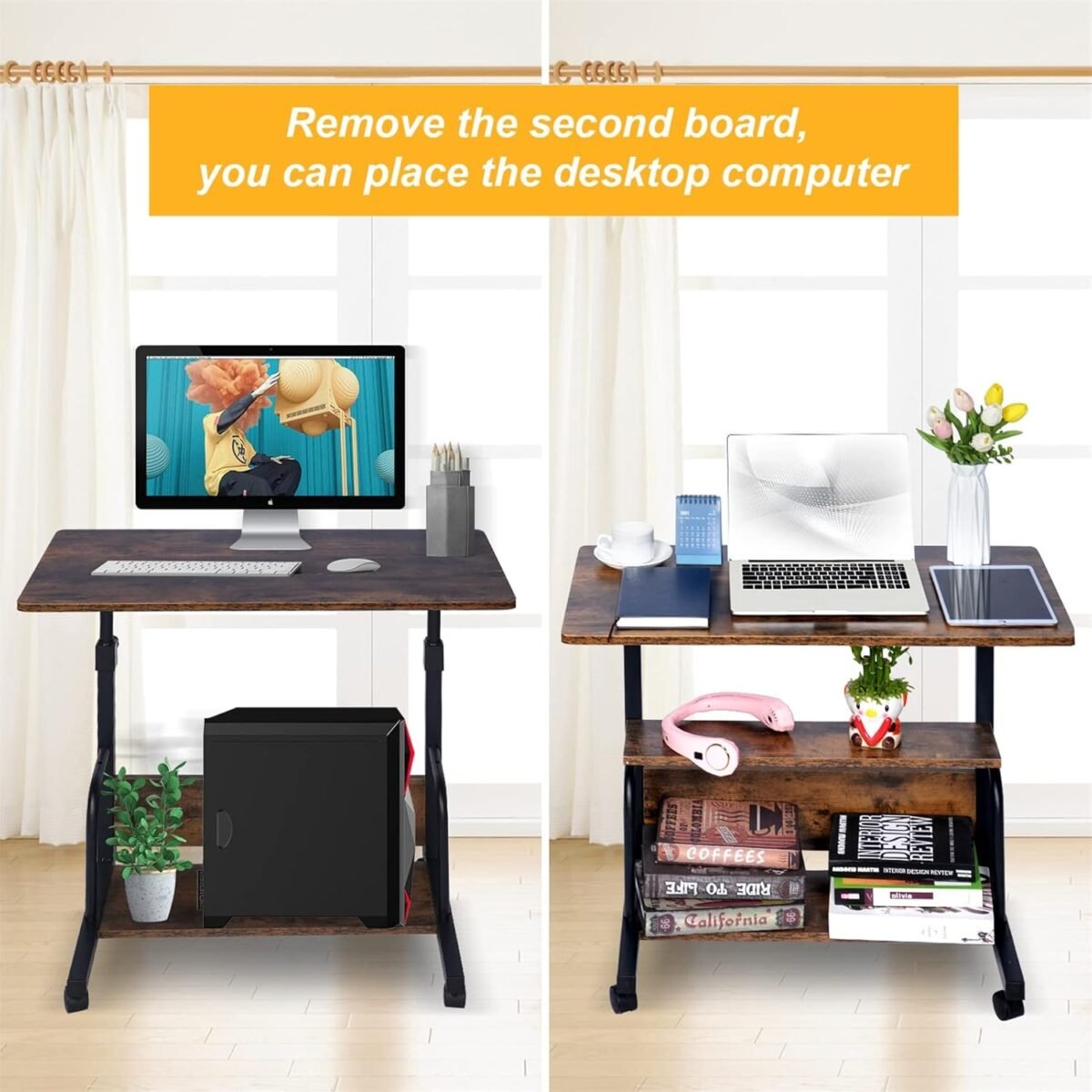 1747372688 portable rolling desk on wheels small standing desk adjustable height desks with wheels for small spaces 32 computer desks with storage shelves for home office study rustic.jpg