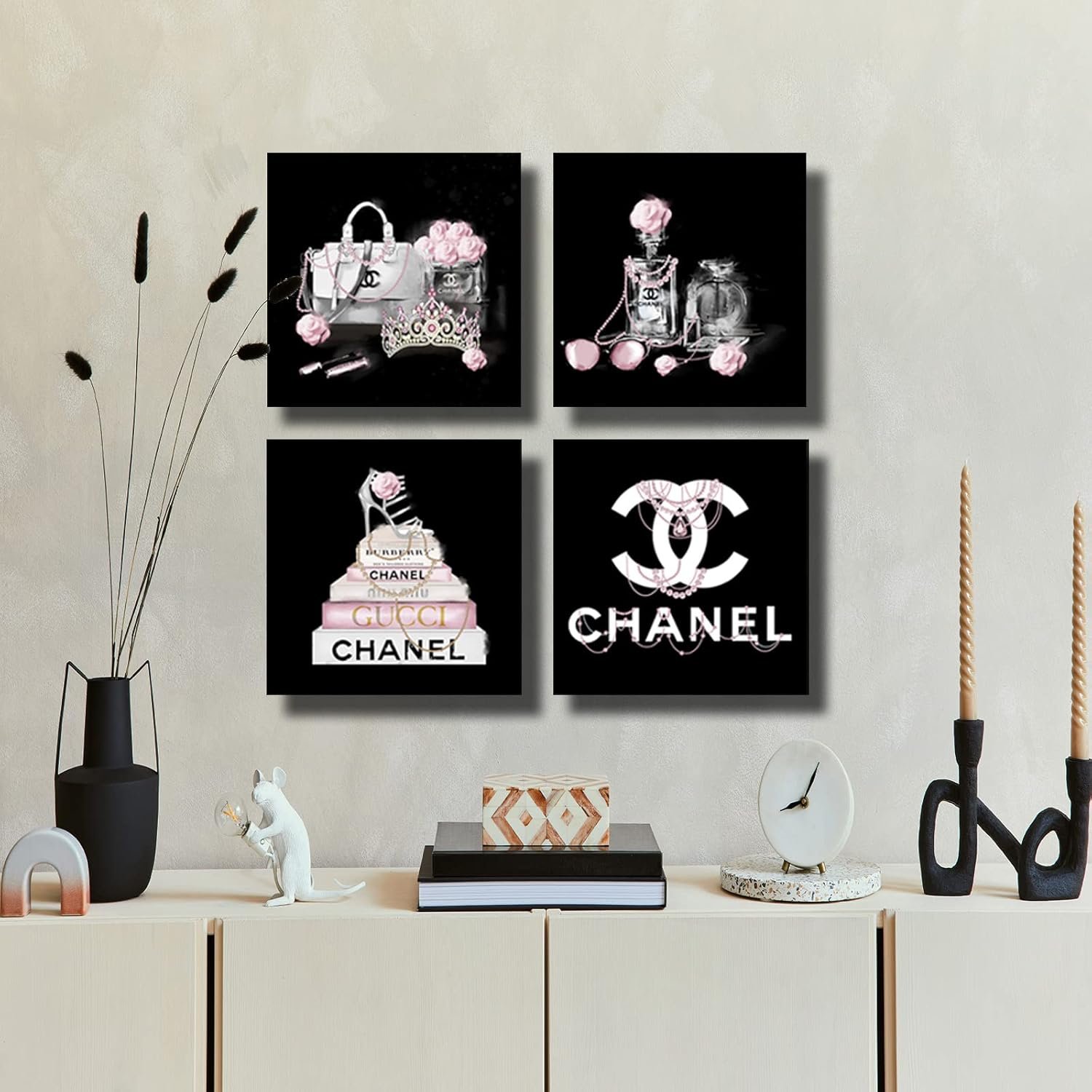 1747417222 meetdeceny black and white wall artpink book pictures room decor for teen girlswomen handbag perfume wall decor for living roomfashion canvas artwork size 10x 10x 4 pieces.jpg