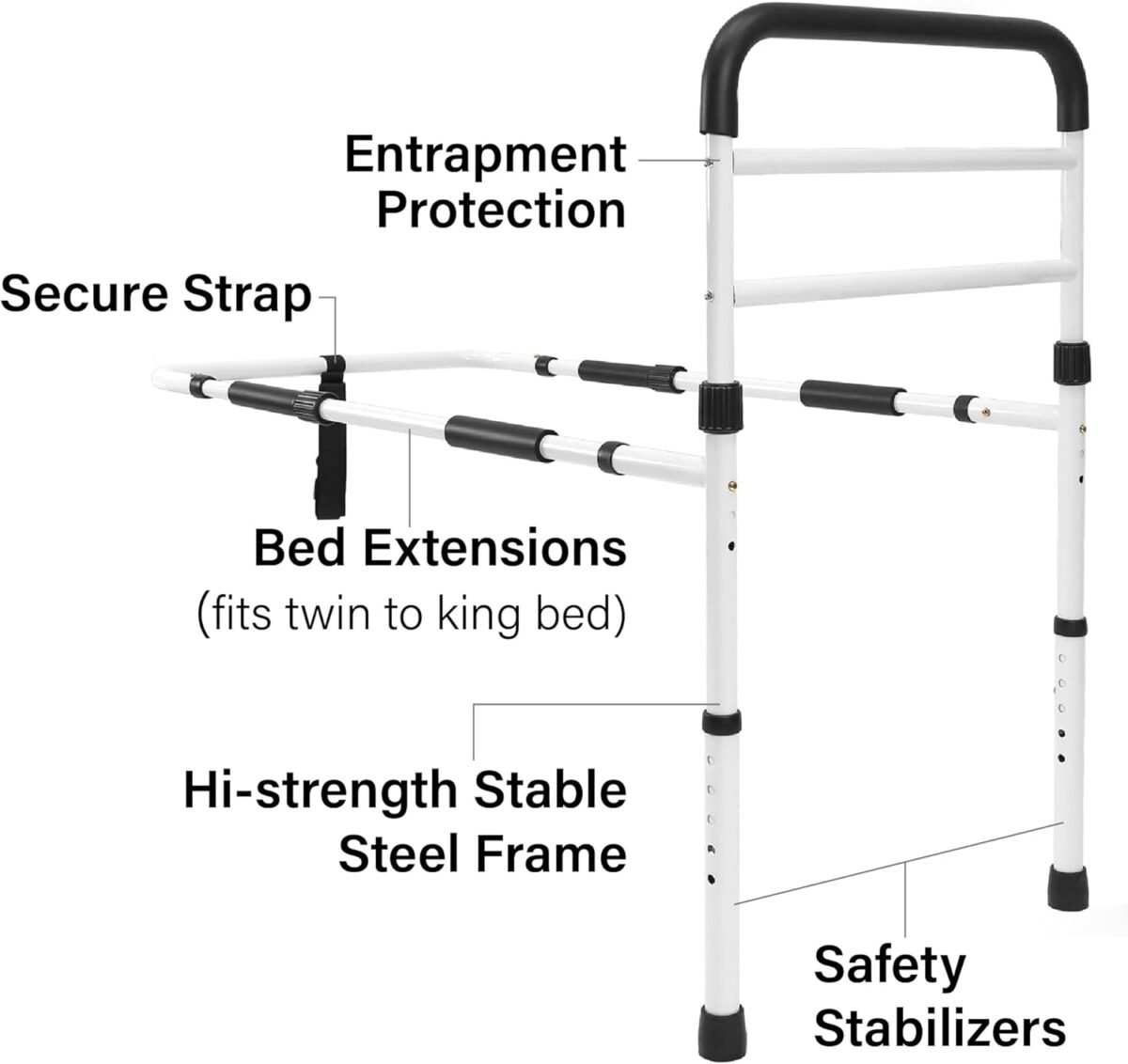 1747429652 fsahsa eligible vaunn medical new adjustable bed assist rail handle passed astm f3186–17 safety standard and hand guard grab bar bedside safety and stability tool free assembly whiteblack.jpg